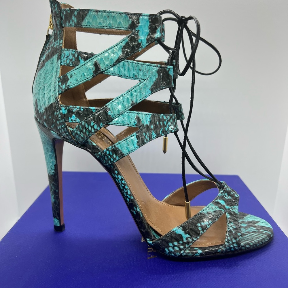 Aquazzura Hollywood Turquoise snakeskin pump